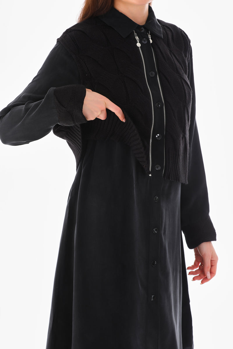 D&T Silk and Knitted Tunic Black