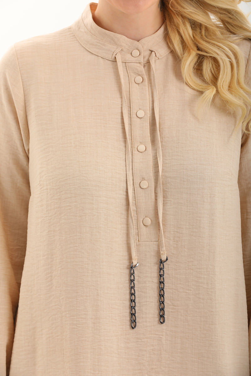 MSB Crew Neck String Dress Cream