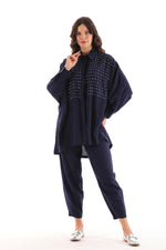 PN Beaded Linen Set Navy Blue