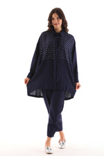 PN Beaded Linen Set Navy Blue