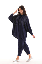 PN Beaded Linen Set Navy Blue