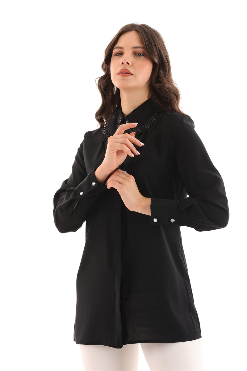PM Collar Beaded Shirt Black