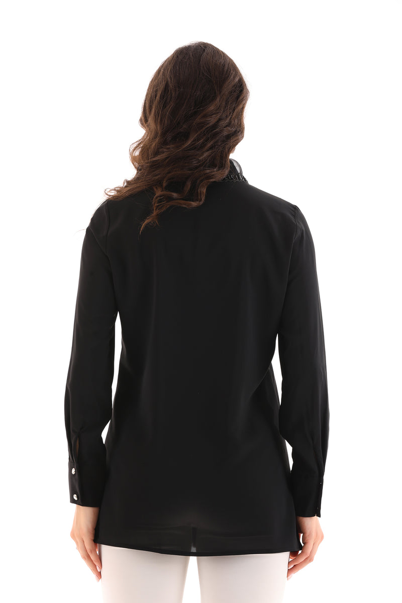 PM Collar Beaded Shirt Black