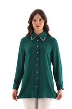PM Rhinestone Dtld Shirt Emerald