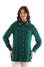 PM Rhinestone Dtld Shirt Emerald