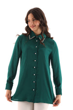PM Rhinestone Dtld Shirt Emerald