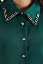 PM Rhinestone Dtld Shirt Emerald