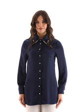 PM Rhinestone Dtld Shirt Navy Blue