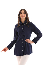 PM Rhinestone Dtld Shirt Navy Blue