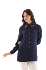 PM Rhinestone Dtld Shirt Navy Blue