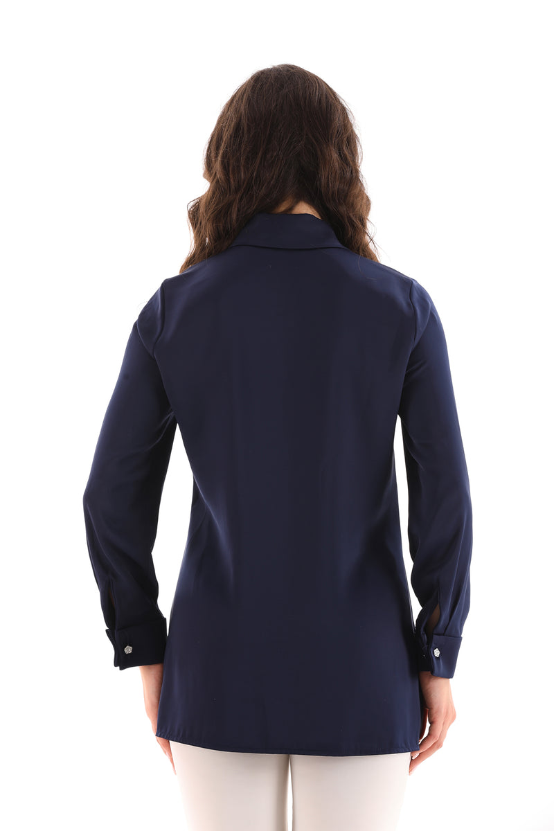 PM Rhinestone Dtld Shirt Navy Blue