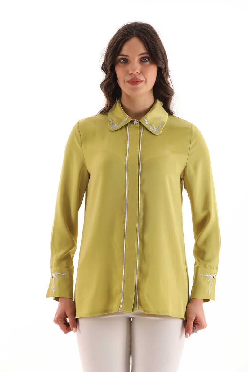 PM Embroidered Collar Blouse Pistachio Green