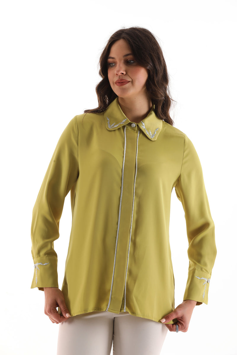 PM Embroidered Collar Blouse Pistachio Green