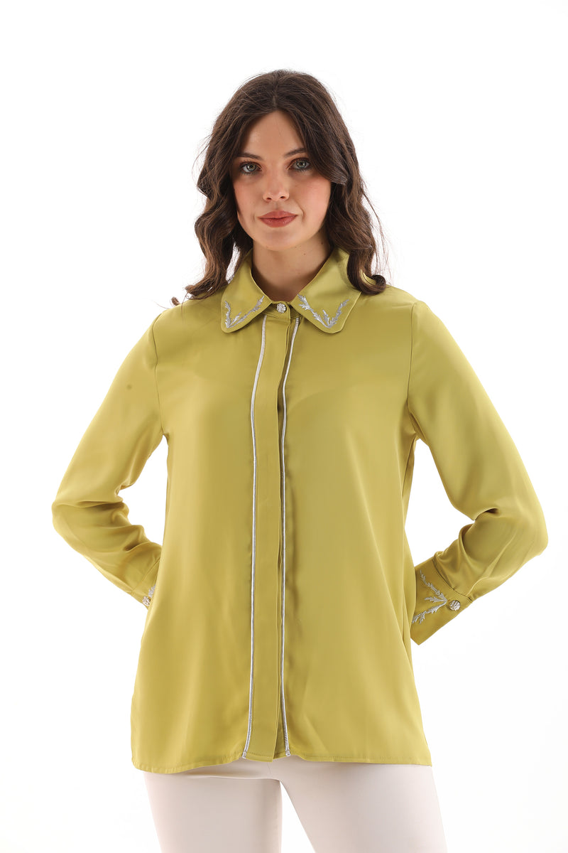 PM Embroidered Collar Blouse Pistachio Green