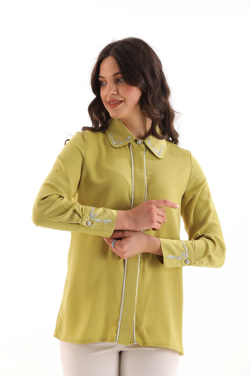 PM Embroidered Collar Blouse Pistachio Green