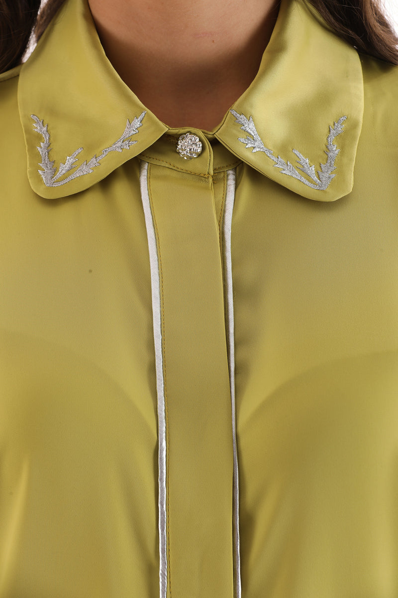PM Embroidered Collar Blouse Pistachio Green