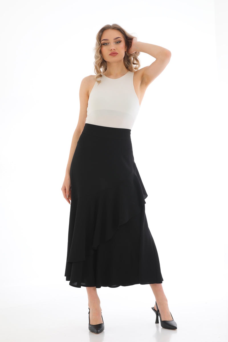 SZ Ruffled Detailed Skirt Black