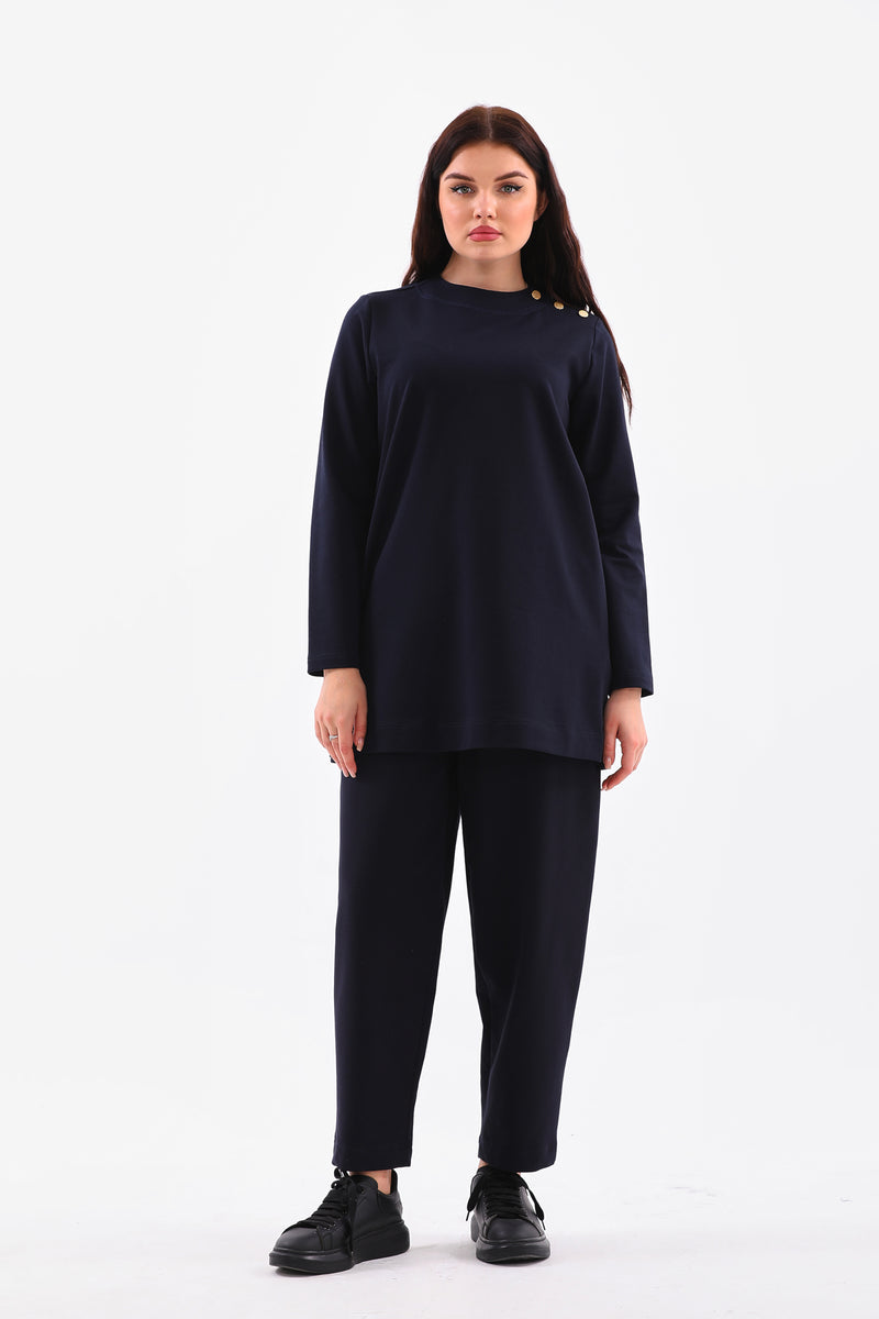 B&A Shoulder Button Sweatshirt Navy Blue