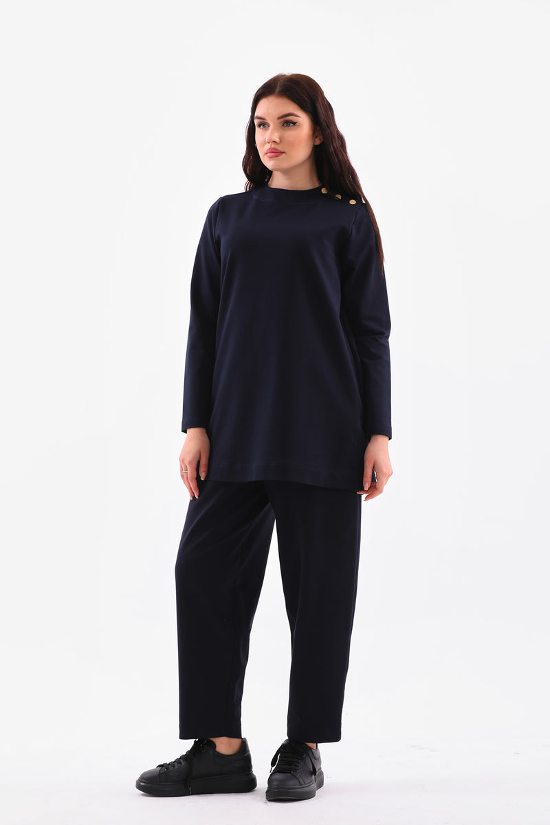 B&A Shoulder Button Sweatshirt Navy Blue