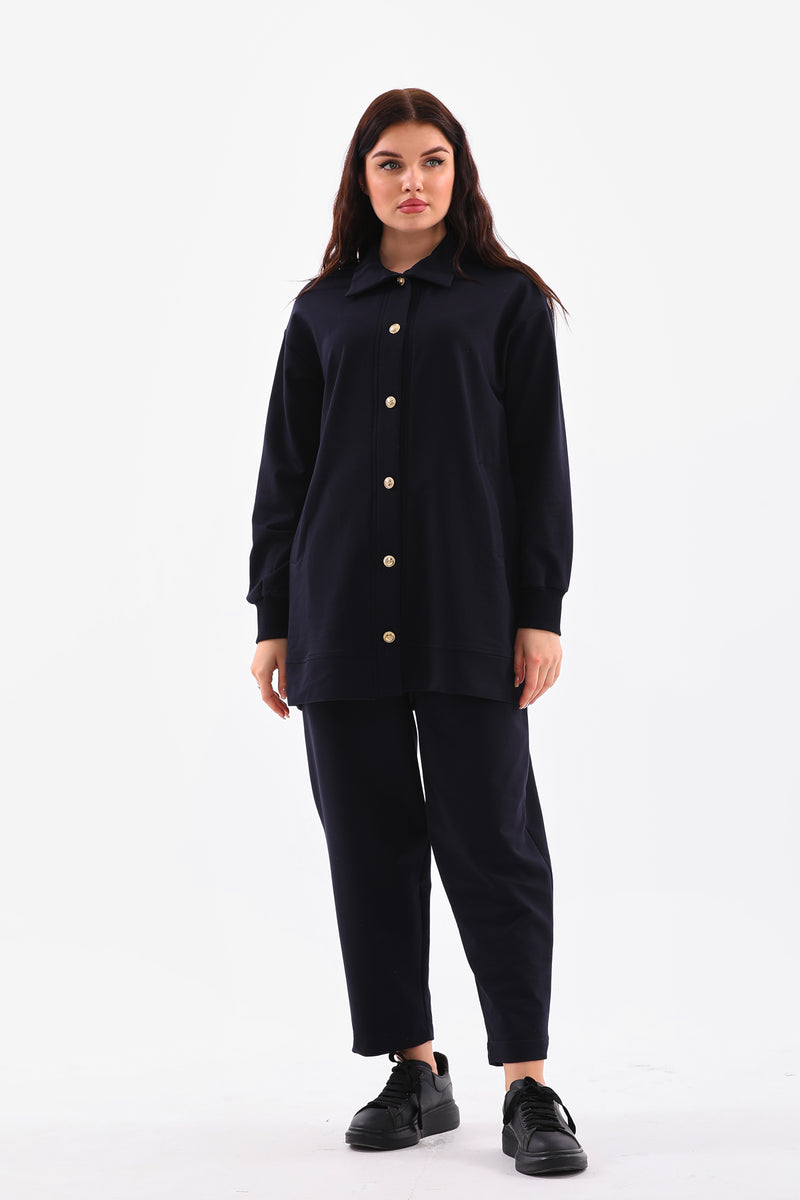 B&A Sun Button Sweatshirt Navy Blue