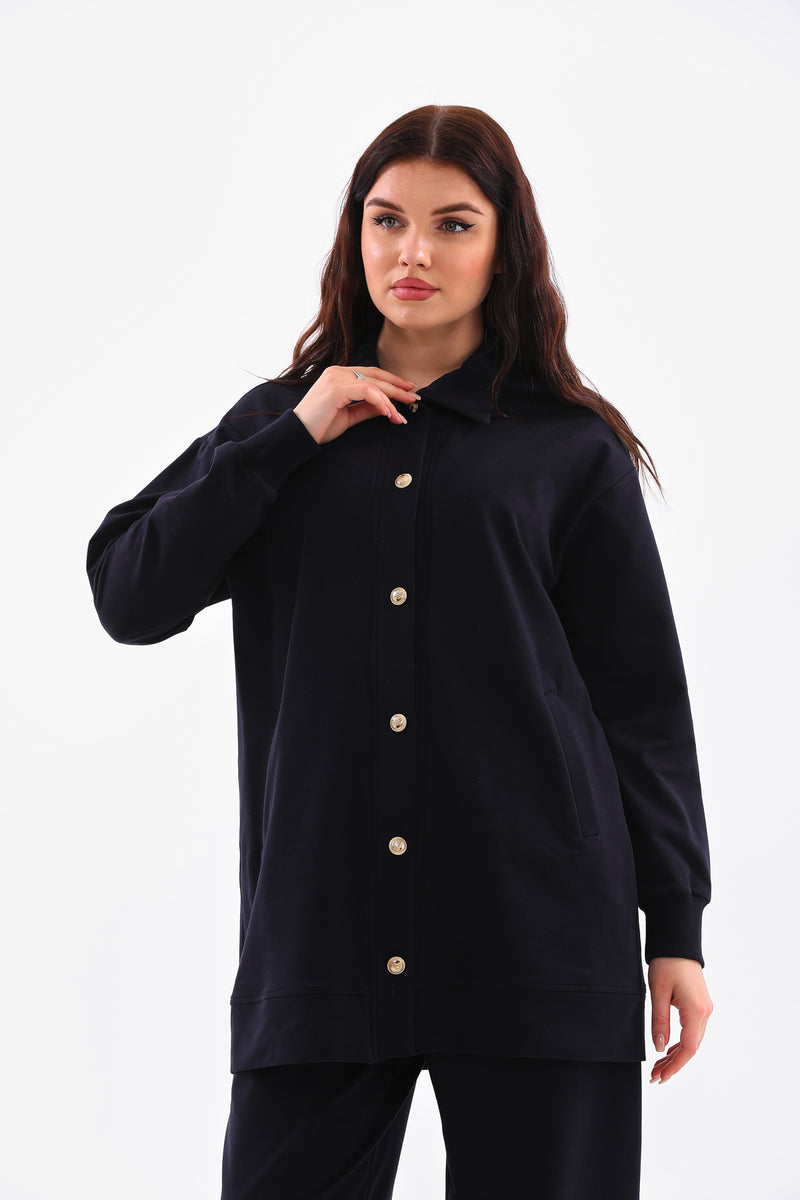 B&A Sun Button Sweatshirt Navy Blue