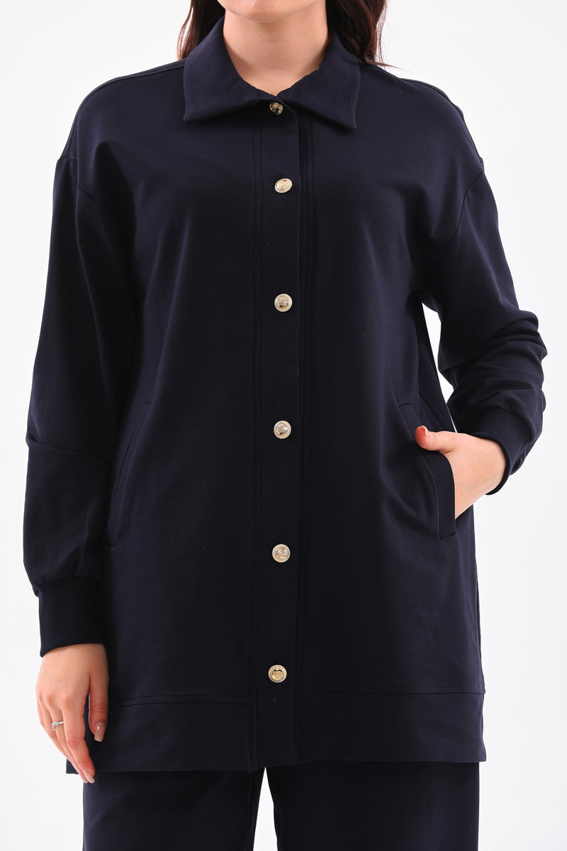 B&A Sun Button Sweatshirt Navy Blue