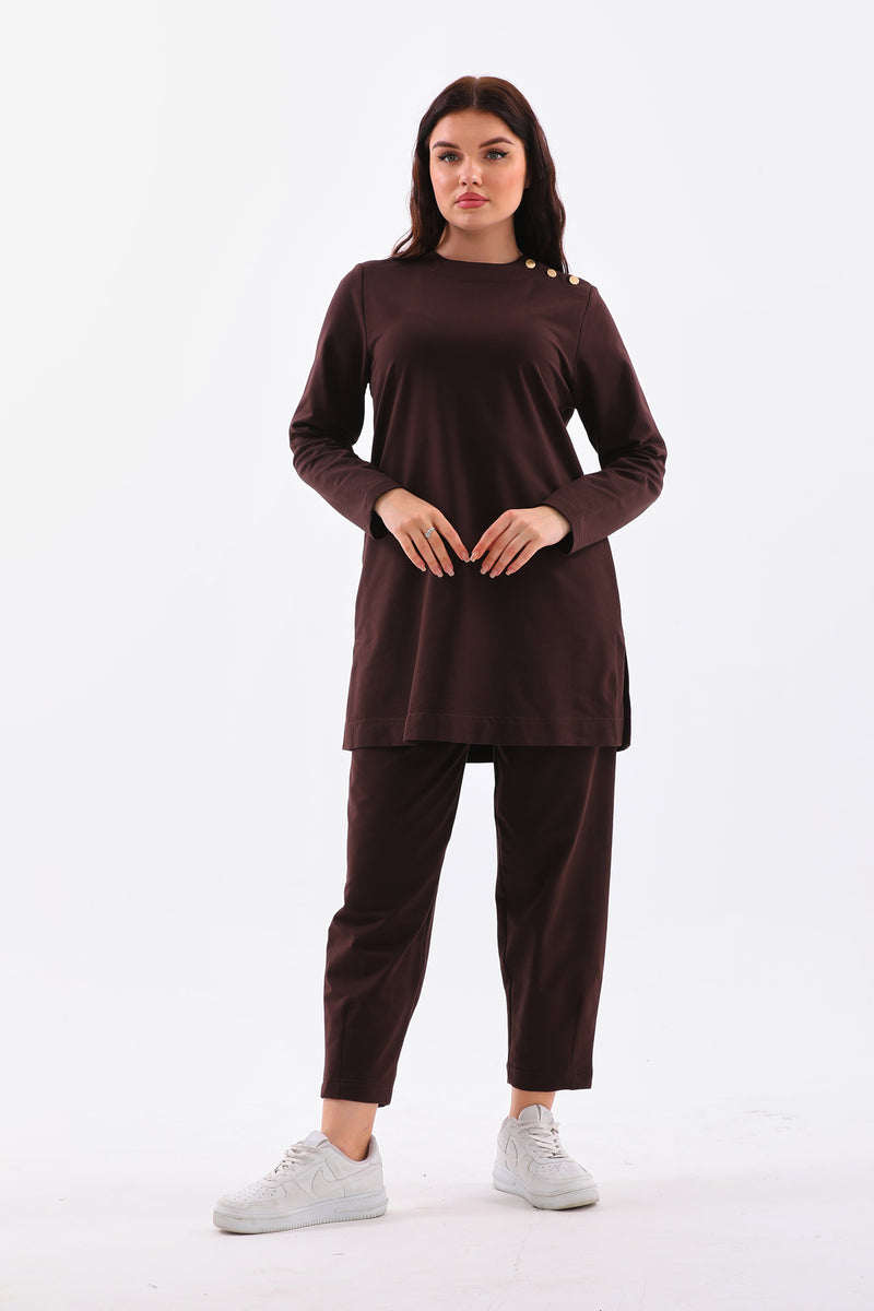 B&A Shoulder Button Sweatshirt Brown