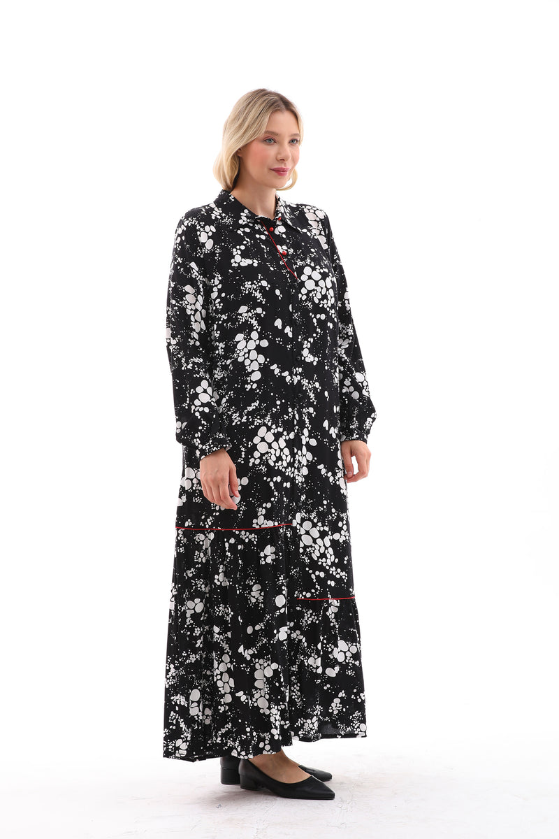 DL Red Binding Printed Dress Black