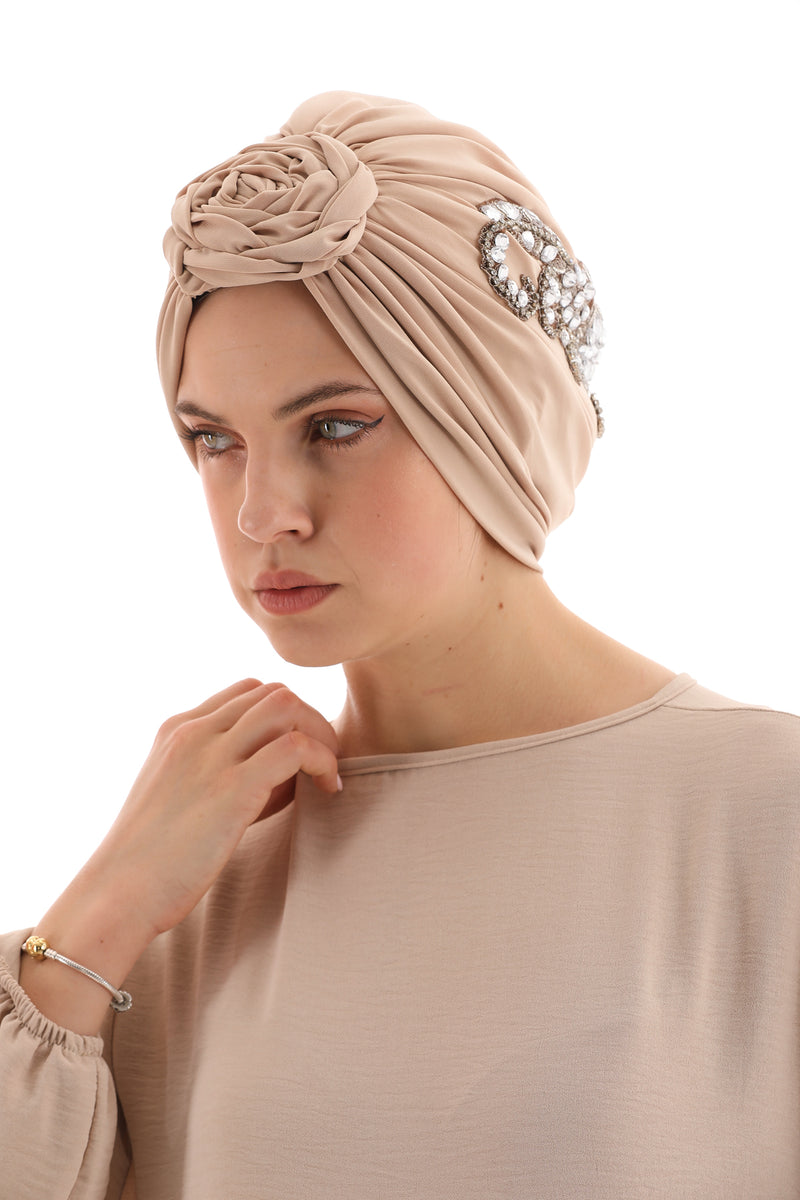 QF 1808 Rhinestone Handmade Turban Camel