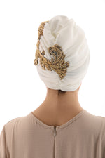 QF Rhinestone Handmade Turban Ecru