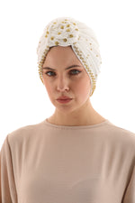 QF Rhinestone Handmade Turban Ecru