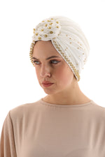 QF Rhinestone Handmade Turban Ecru