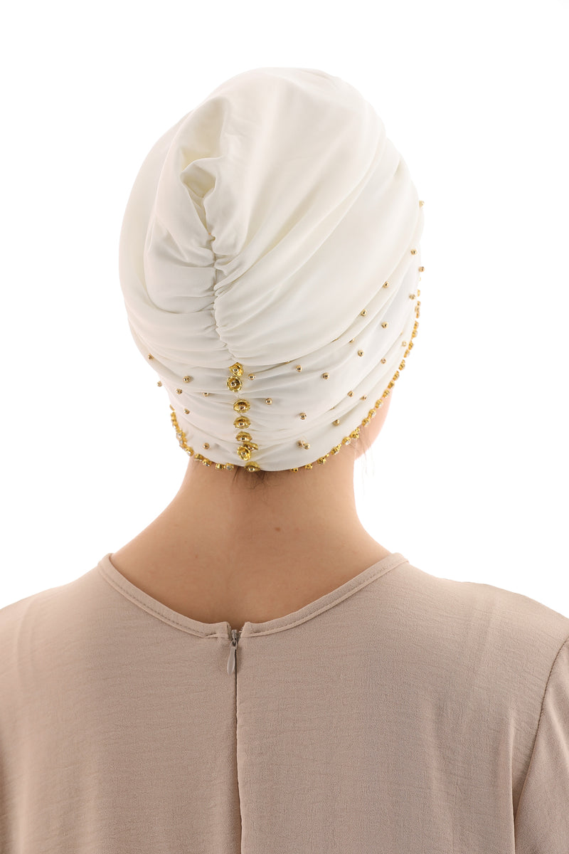 QF Rhinestone Handmade Turban Ecru