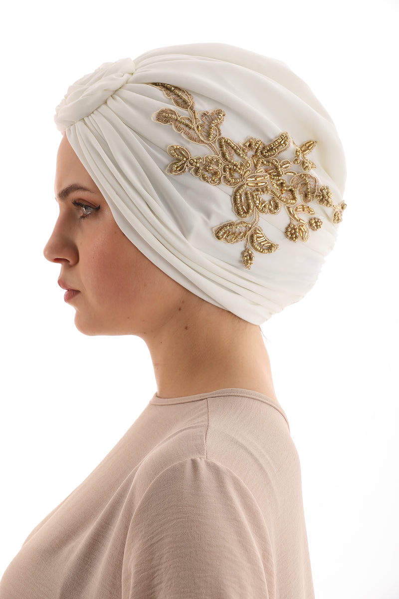 QF 1813A Rhinestone Handmade Turban Gold