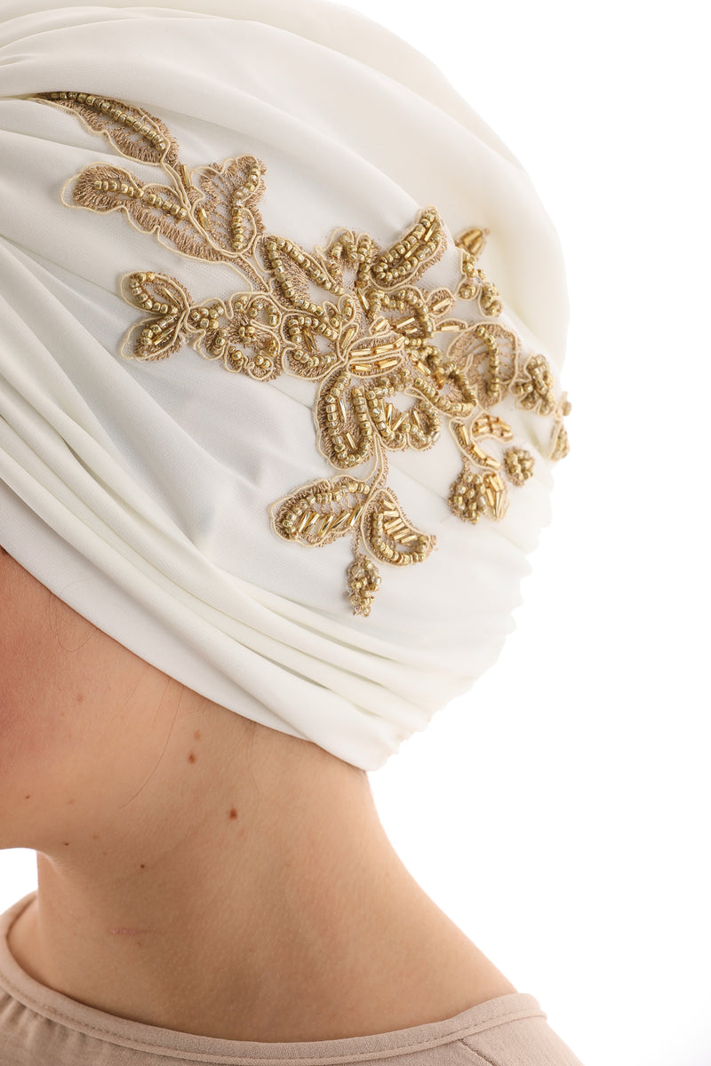 QF 1813A Rhinestone Handmade Turban Gold