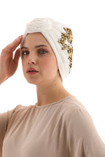 QF Sequin Handmade Turban Ecru