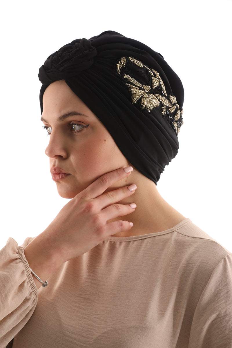 QF 1811 Rhinestone Handmade Turban Black