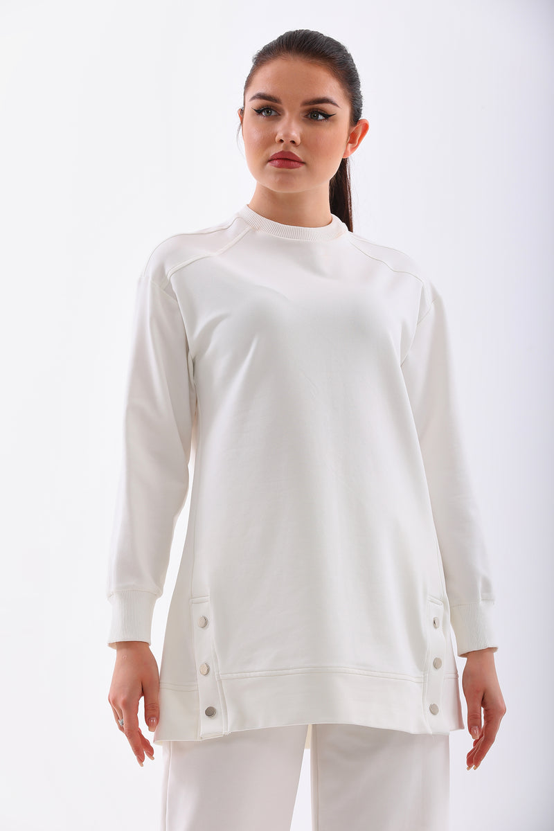 B&A Front Button Sweatshirt Ecru