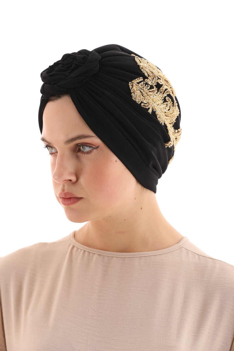 QF Rhinestone Handmade Turban Black