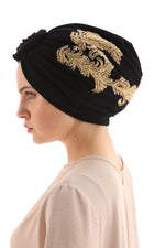 QF Rhinestone Handmade Turban Black