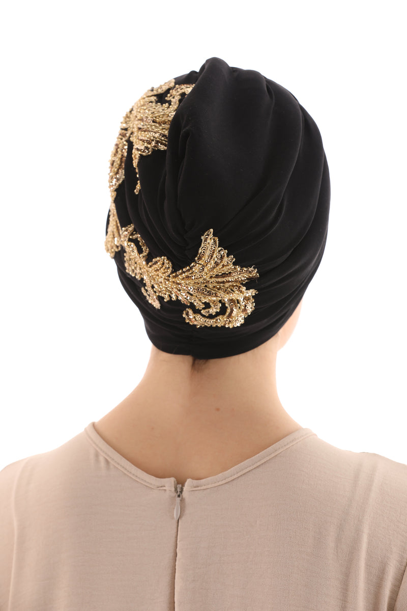 QF Rhinestone Handmade Turban Black