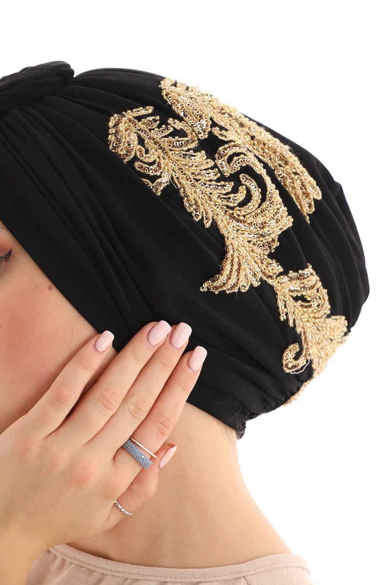 QF Rhinestone Handmade Turban Black