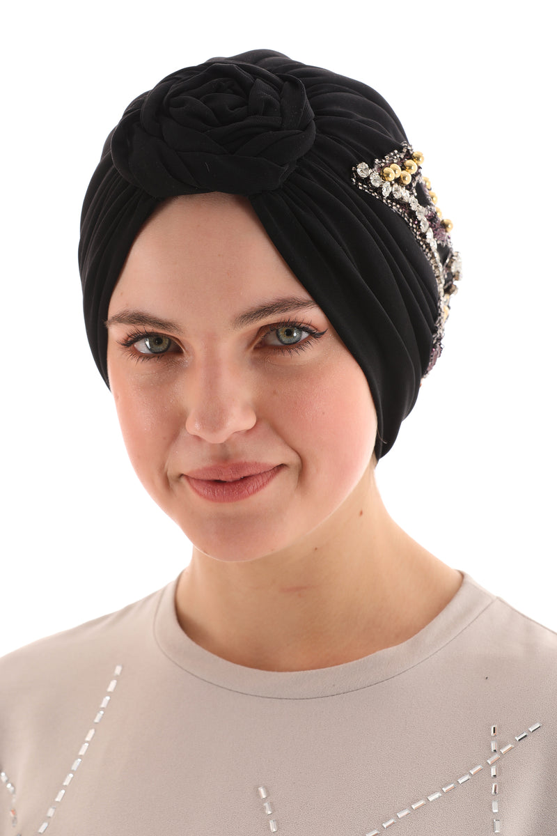 QF 1817 Rhinestone Handmade Turban Black