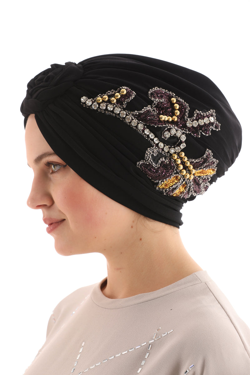 QF 1817 Rhinestone Handmade Turban Black