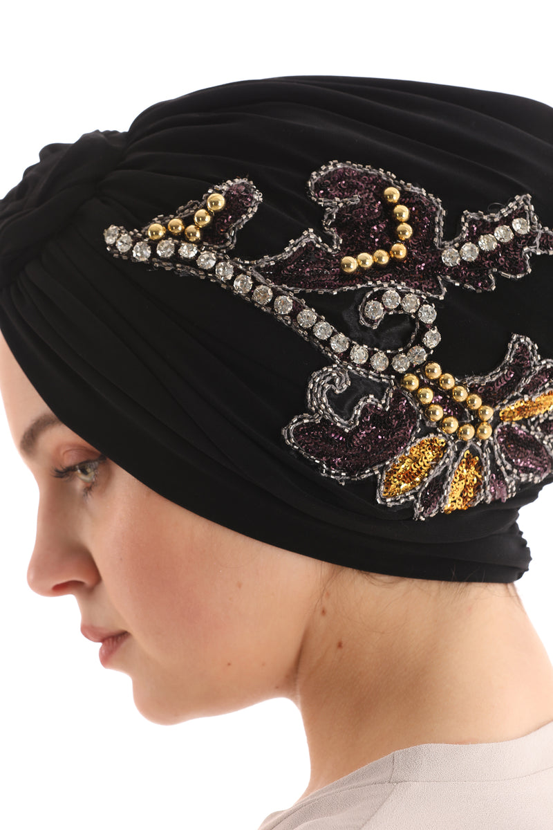 QF 1817 Rhinestone Handmade Turban Black