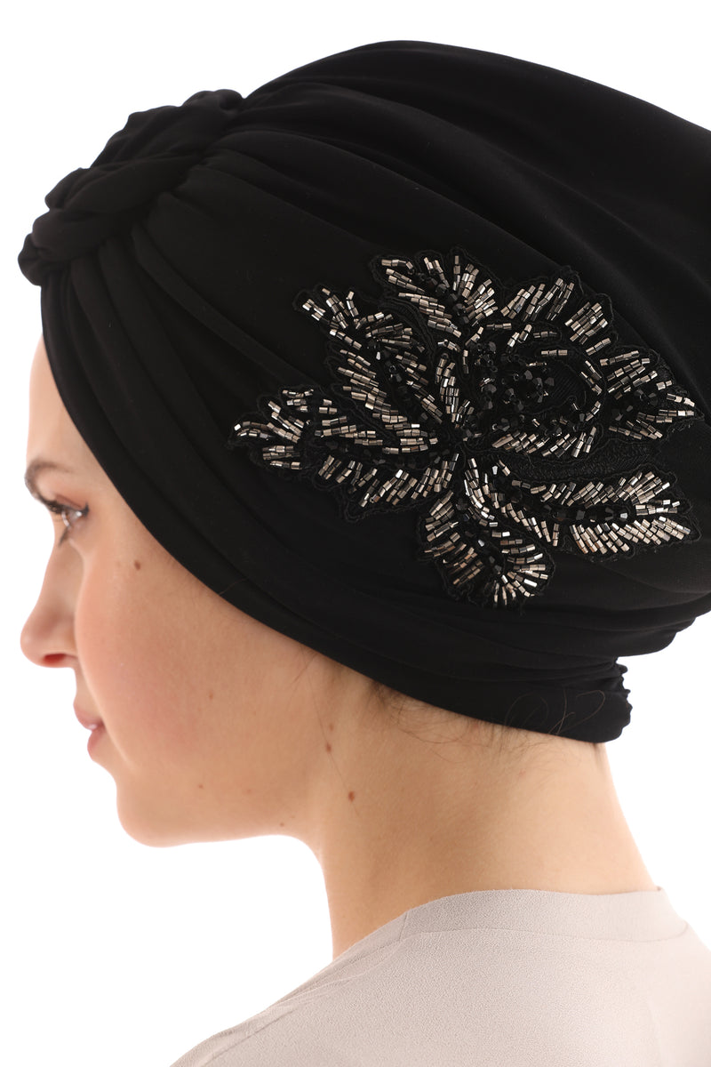 QF 1810 Rhinestone Handmade Turban Black