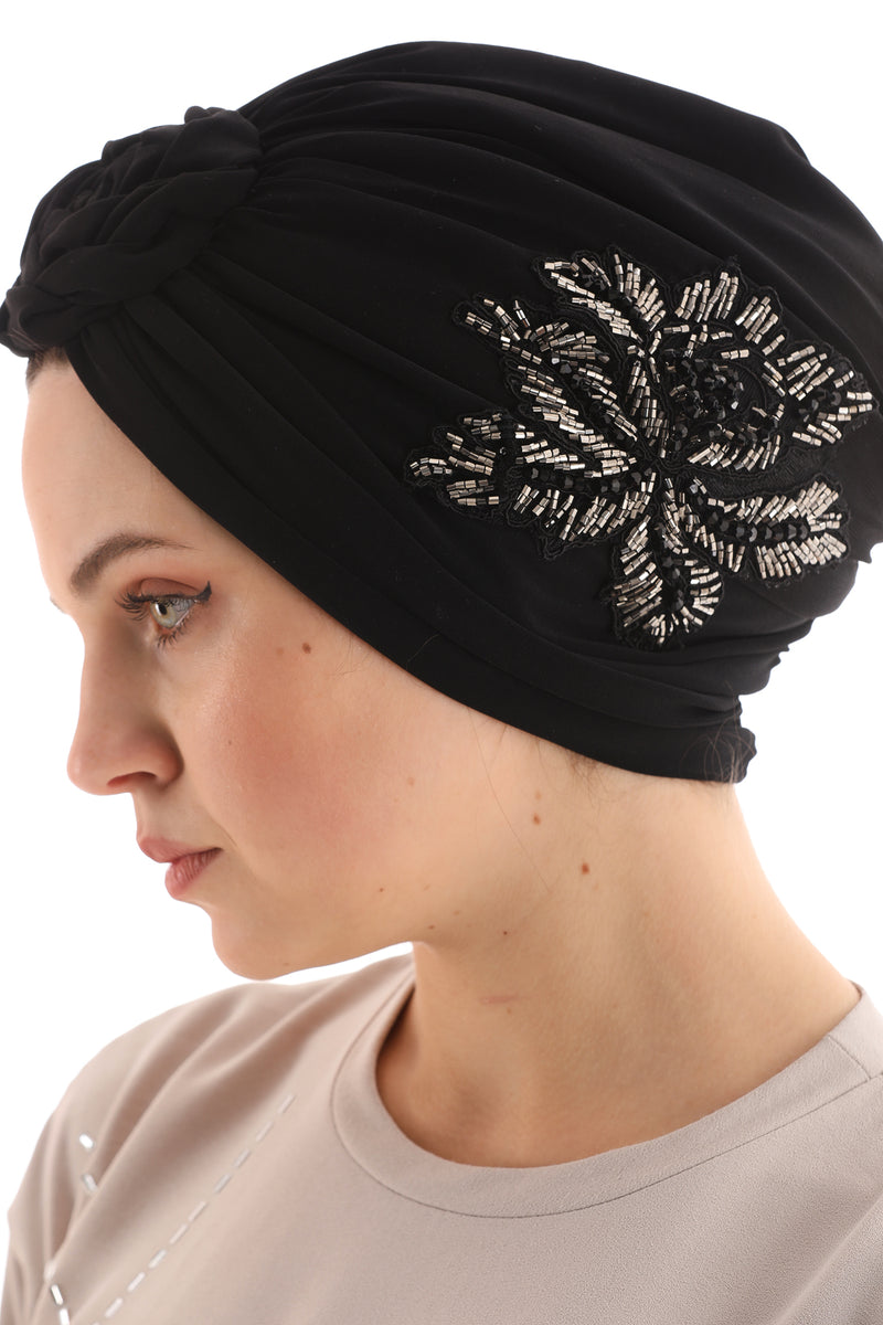 QF 1810 Rhinestone Handmade Turban Black