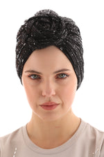 QF 1801 Sequin Handmade Turban Black