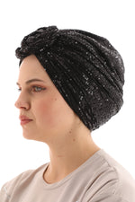 QF 1801 Sequin Handmade Turban Black