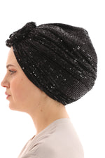 QF 1801 Sequin Handmade Turban Black